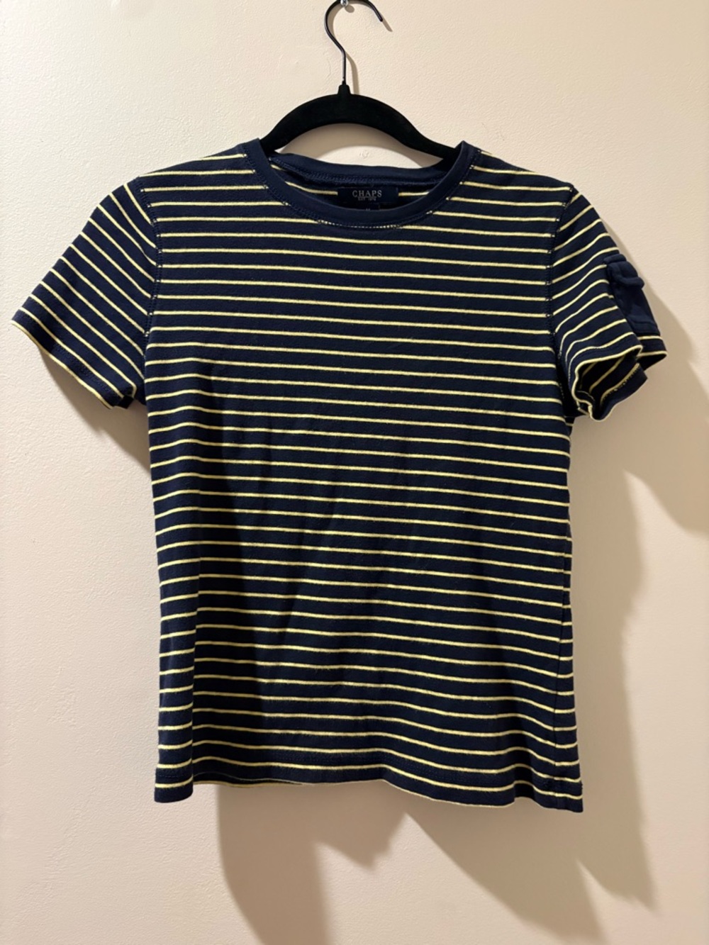 Chaps Navy and Yellow Striped Crew Tee